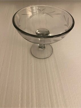 Vintage Clear Etched Glass Dessert Compote -  Classic Pedestal Stemmed Bowl